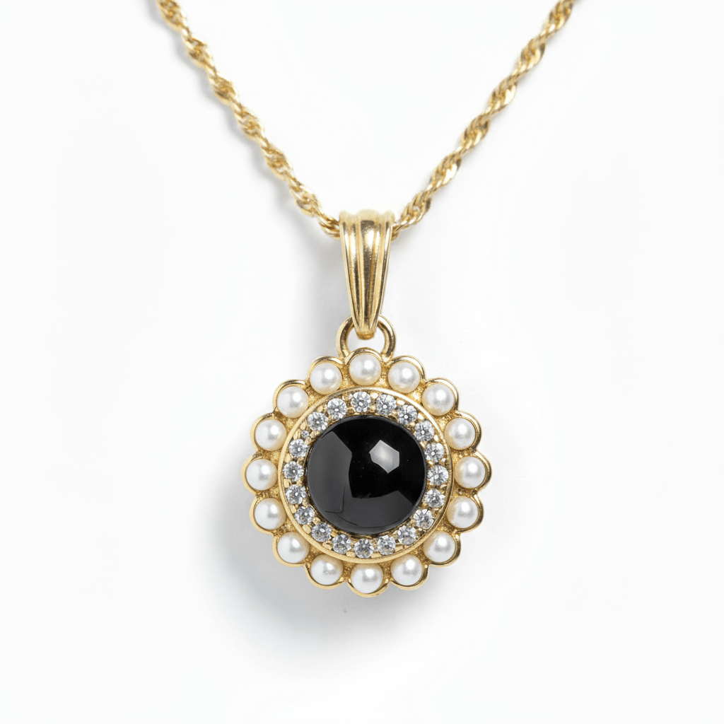 Personalized Pearl Glitz Circle Photo Necklace - Relive Your Memory