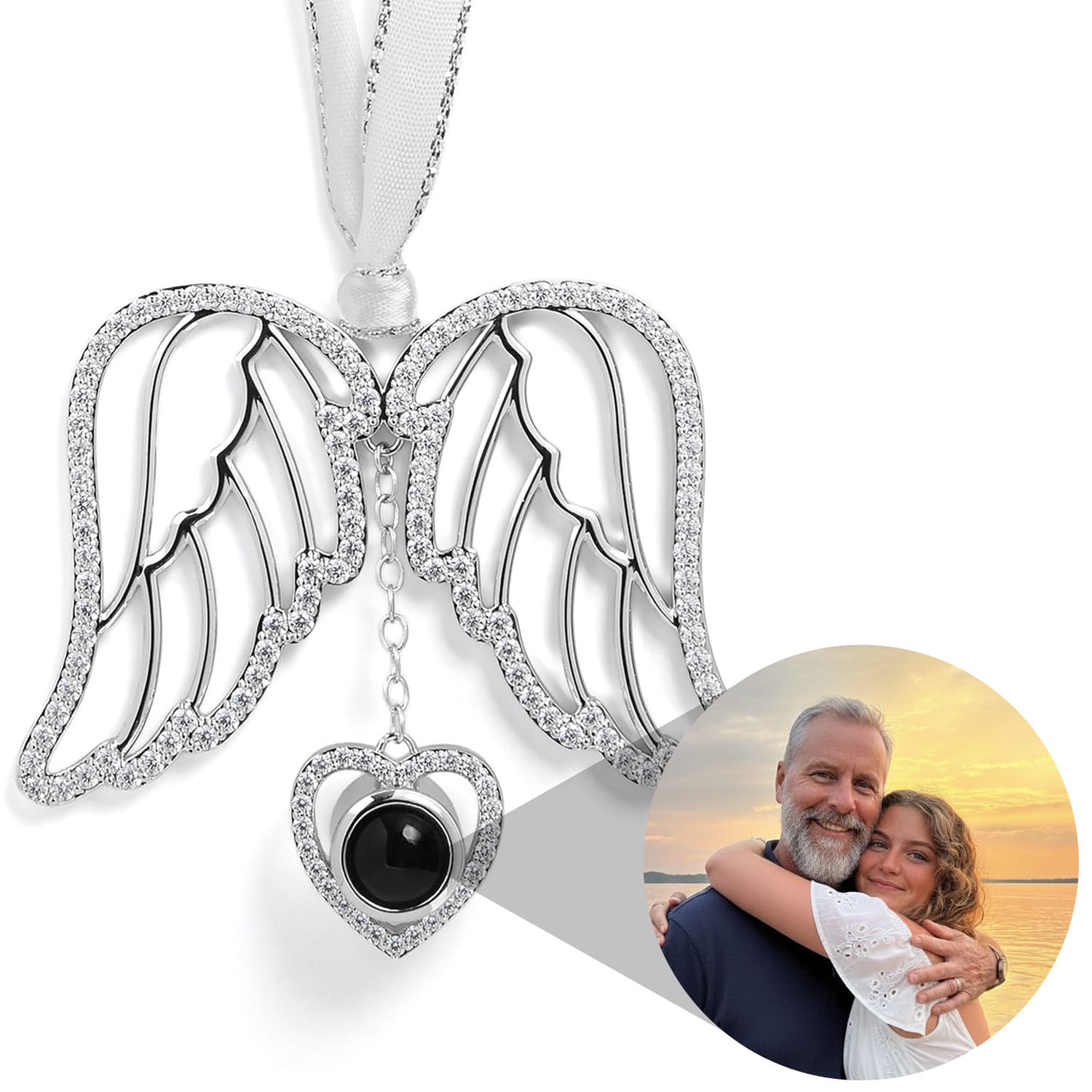 Personalized Angel Wing Heart Photo Ornament - Relive Your Memory