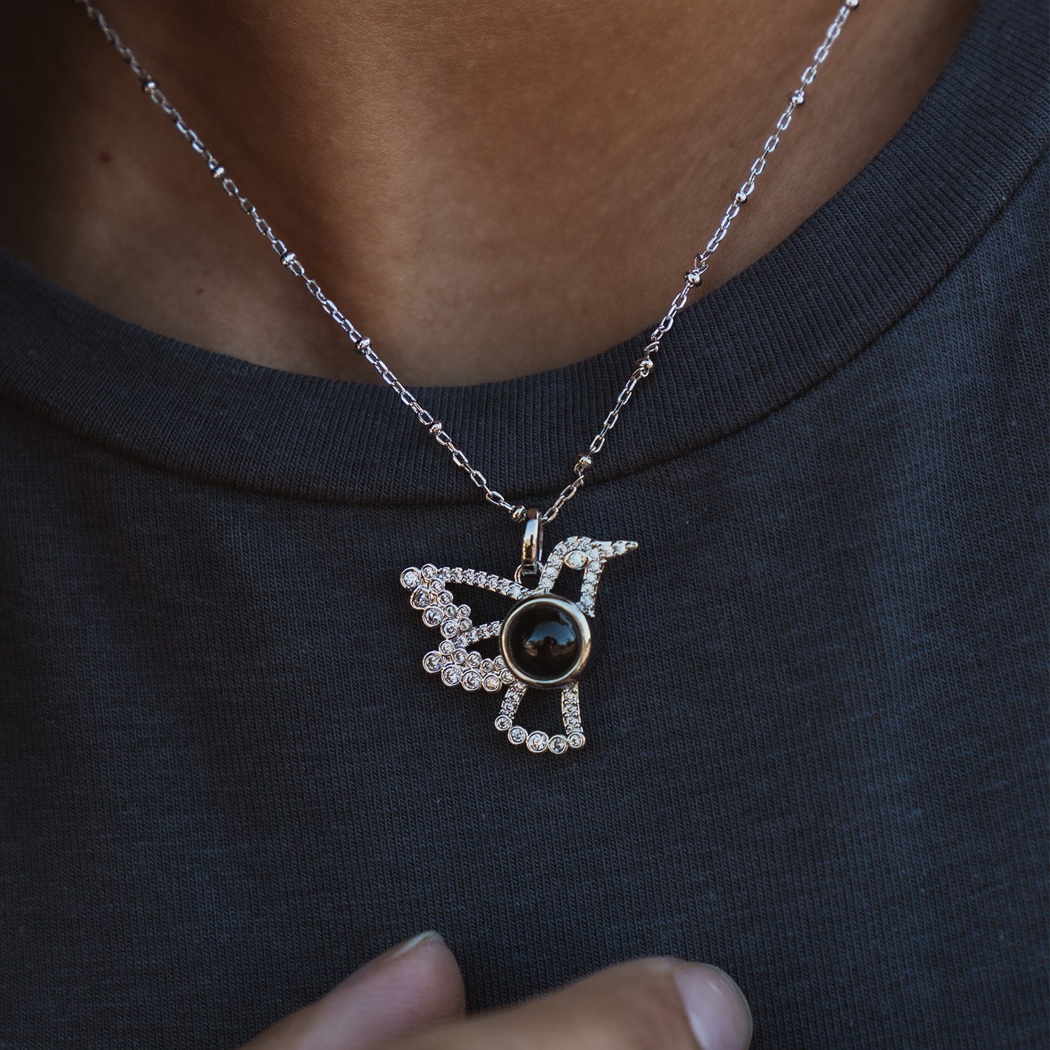 Personalized Pavé Bird Photo Necklace - Relive Your Memory