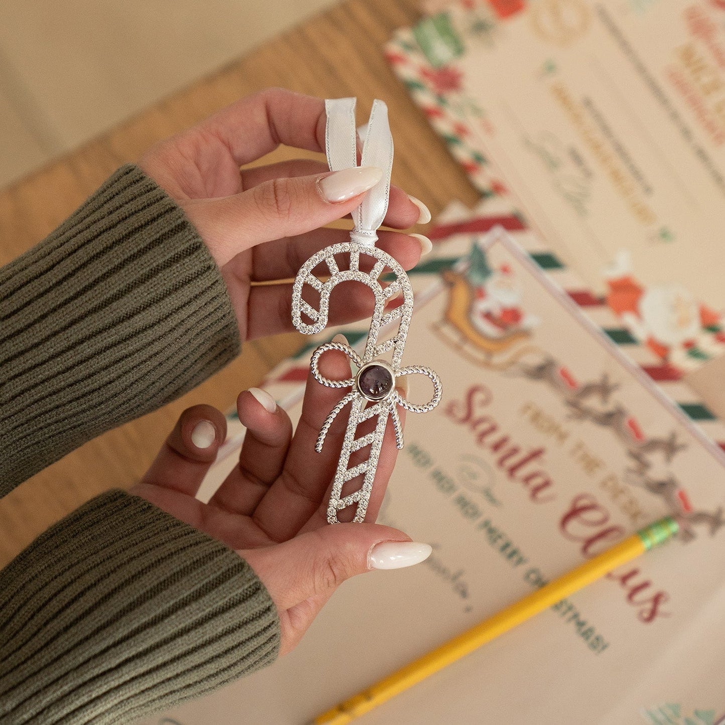 Personalized Candy Cane Photo Ornament - Relive Your Memory
