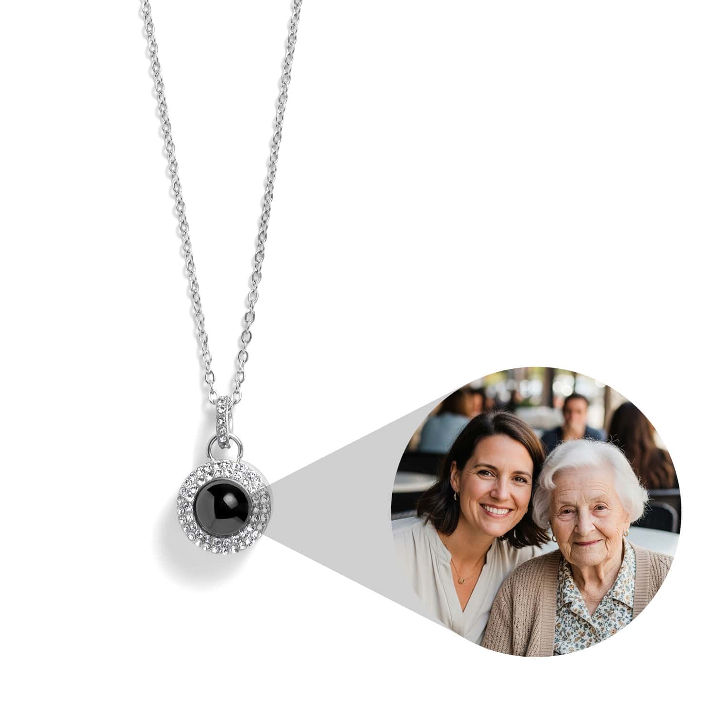 Personalized Pavé Circle Photo Necklace - Relive Your Memory