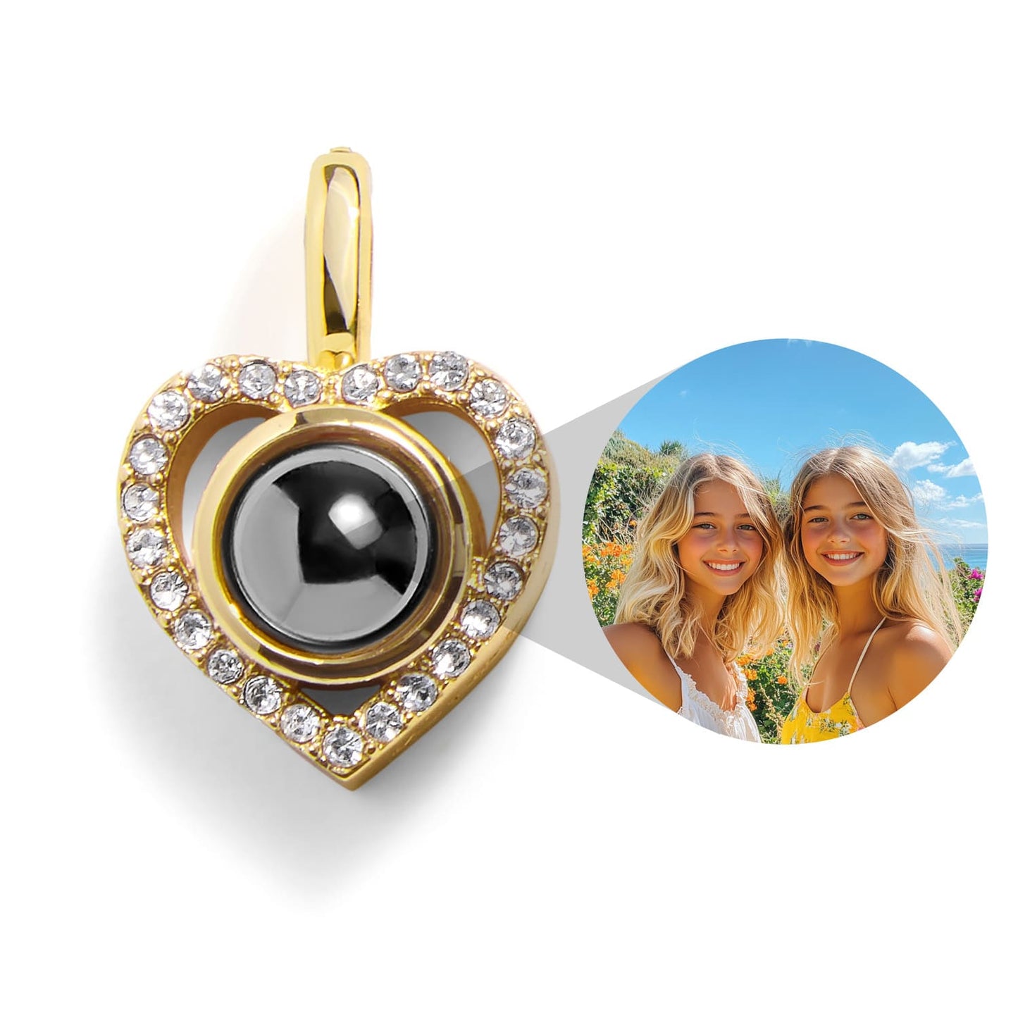 Personalized Pavé Heart Photo Charm - Relive Your Memory