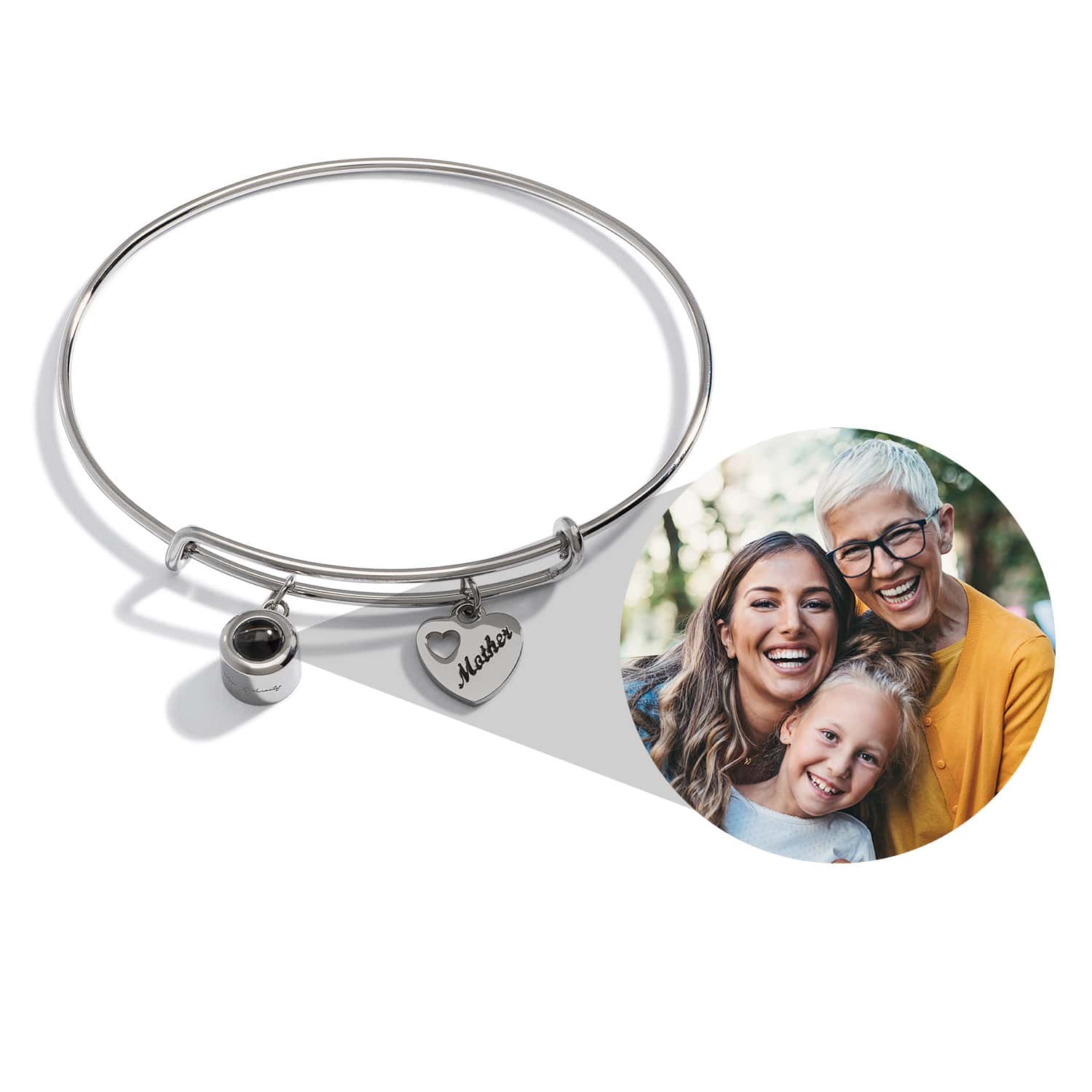 Personalized Photo Bangle With Mother Charm - Relive Your Memory