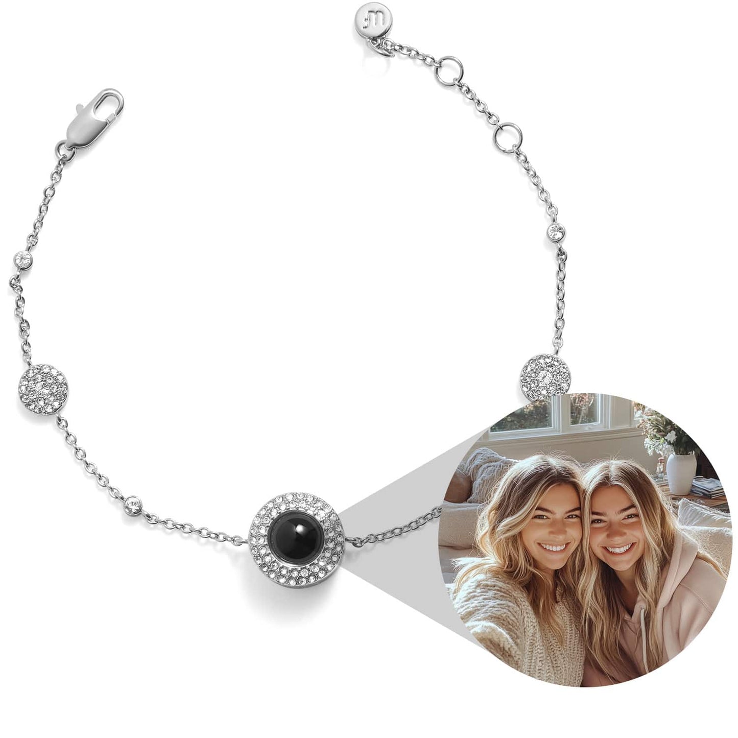 Personalized Pavé Circle Photo Station Bracelet - Relive Your Memory