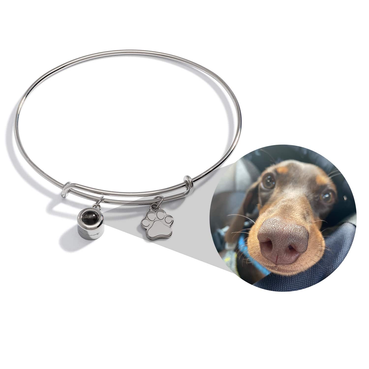 Personalized Photo Bangle With Paw Charm - Relive Your Memory