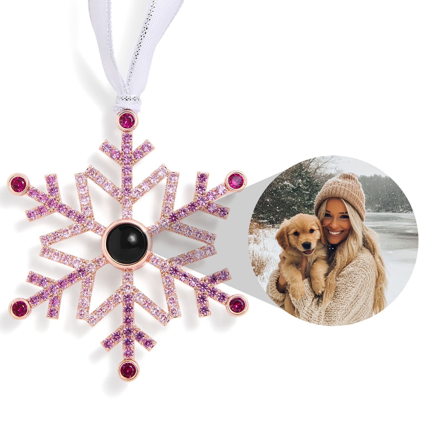 Personalized Pink Ombré Snowflake Photo Ornament - Relive Your Memory