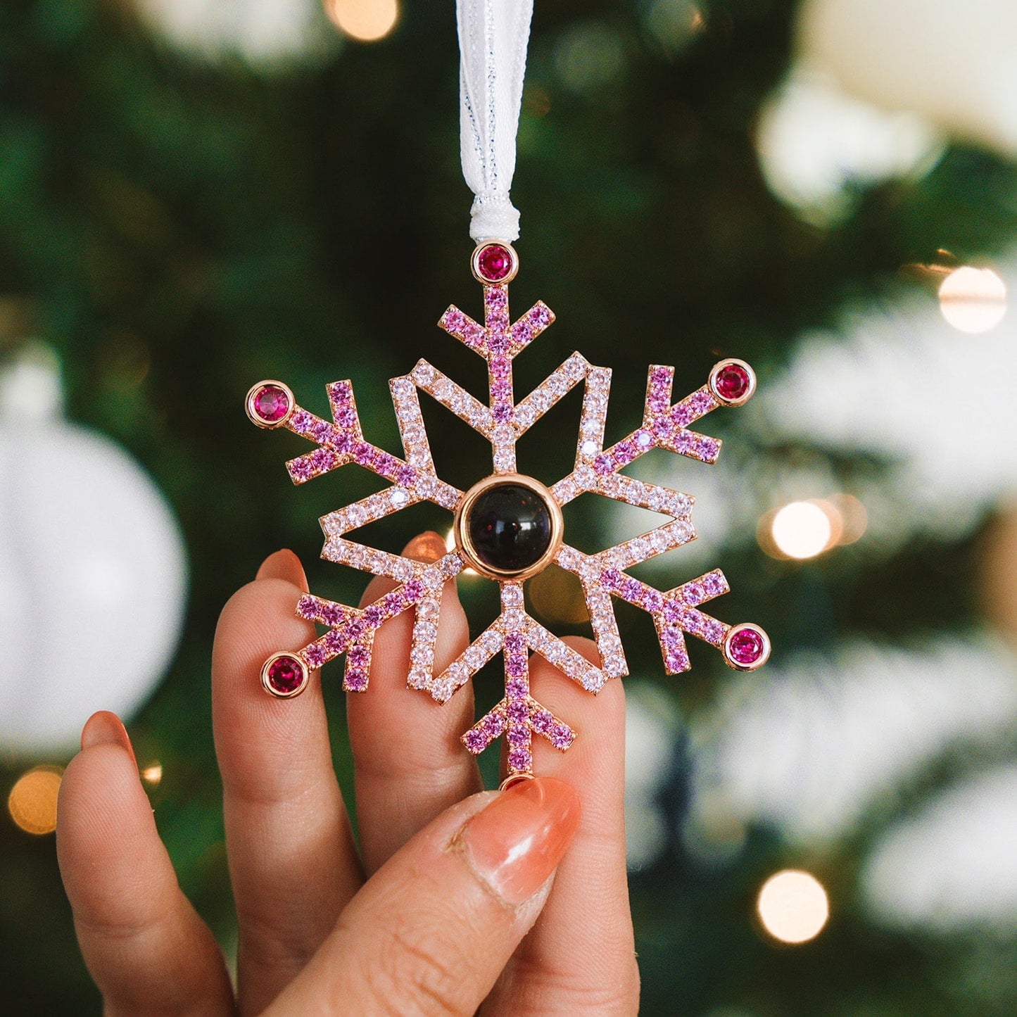 Personalized Pink Ombré Snowflake Photo Ornament - Relive Your Memory