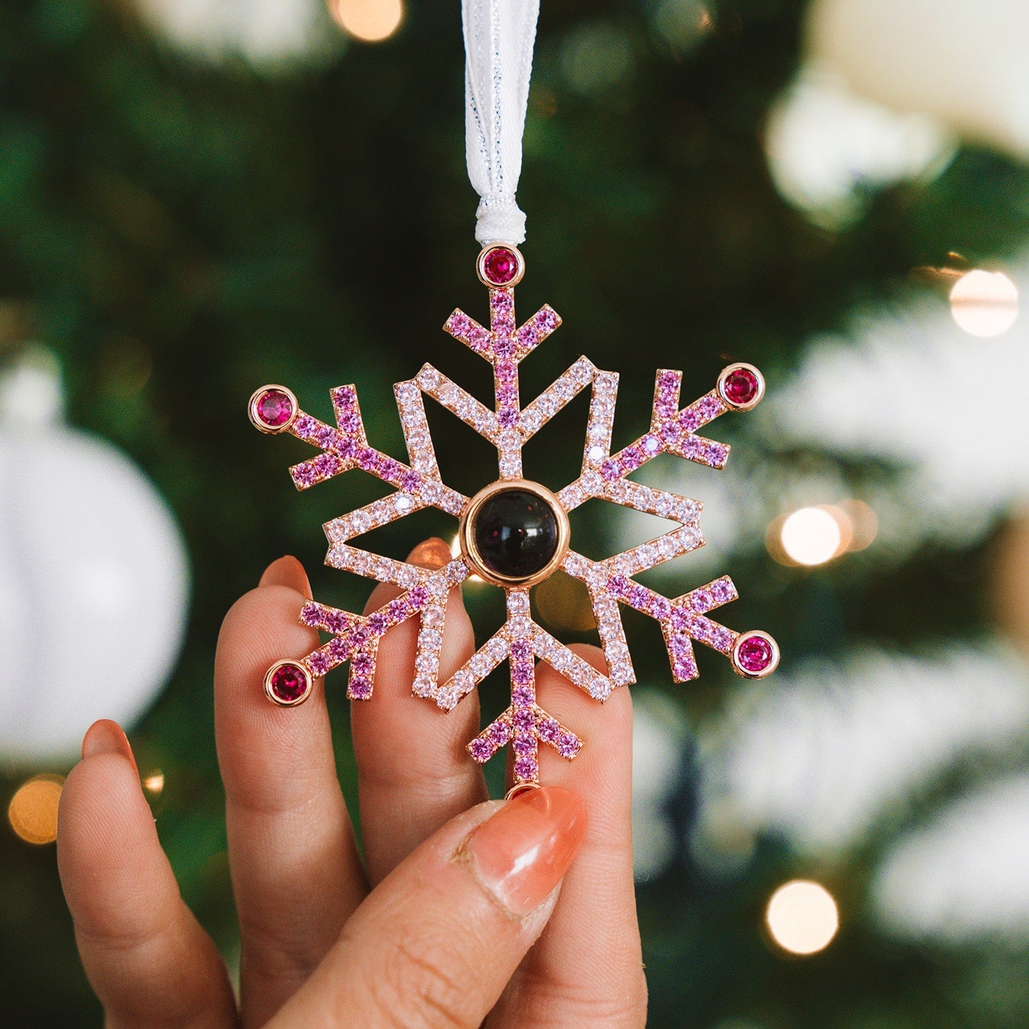 Personalized Pink Ombré Snowflake Photo Ornament - Relive Your Memory