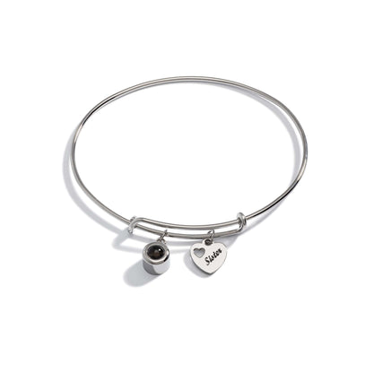 Personalized Photo Bangle With Sister Charm - Relive Your Memory