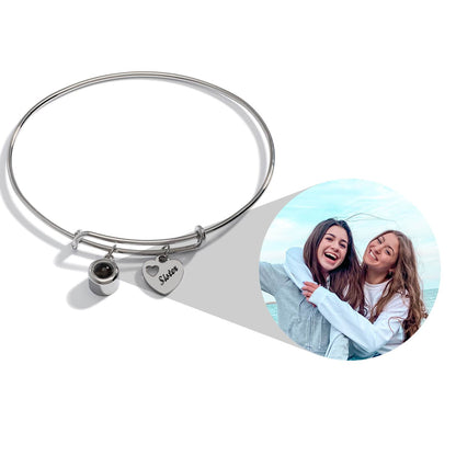 Personalized Photo Bangle With Sister Charm - Relive Your Memory